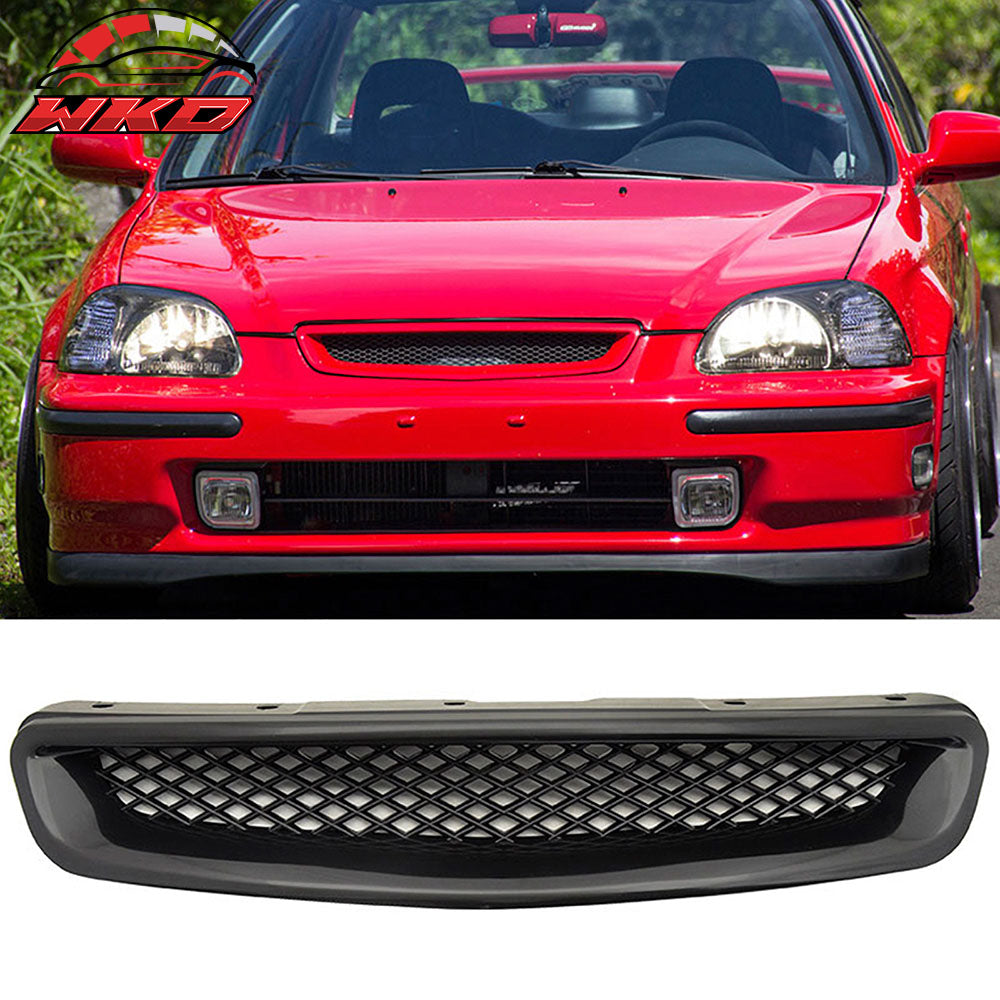 Fit 96-98 Honda Civic Front Bumper Lip + Rear Diffuser + Grille + Window Visors