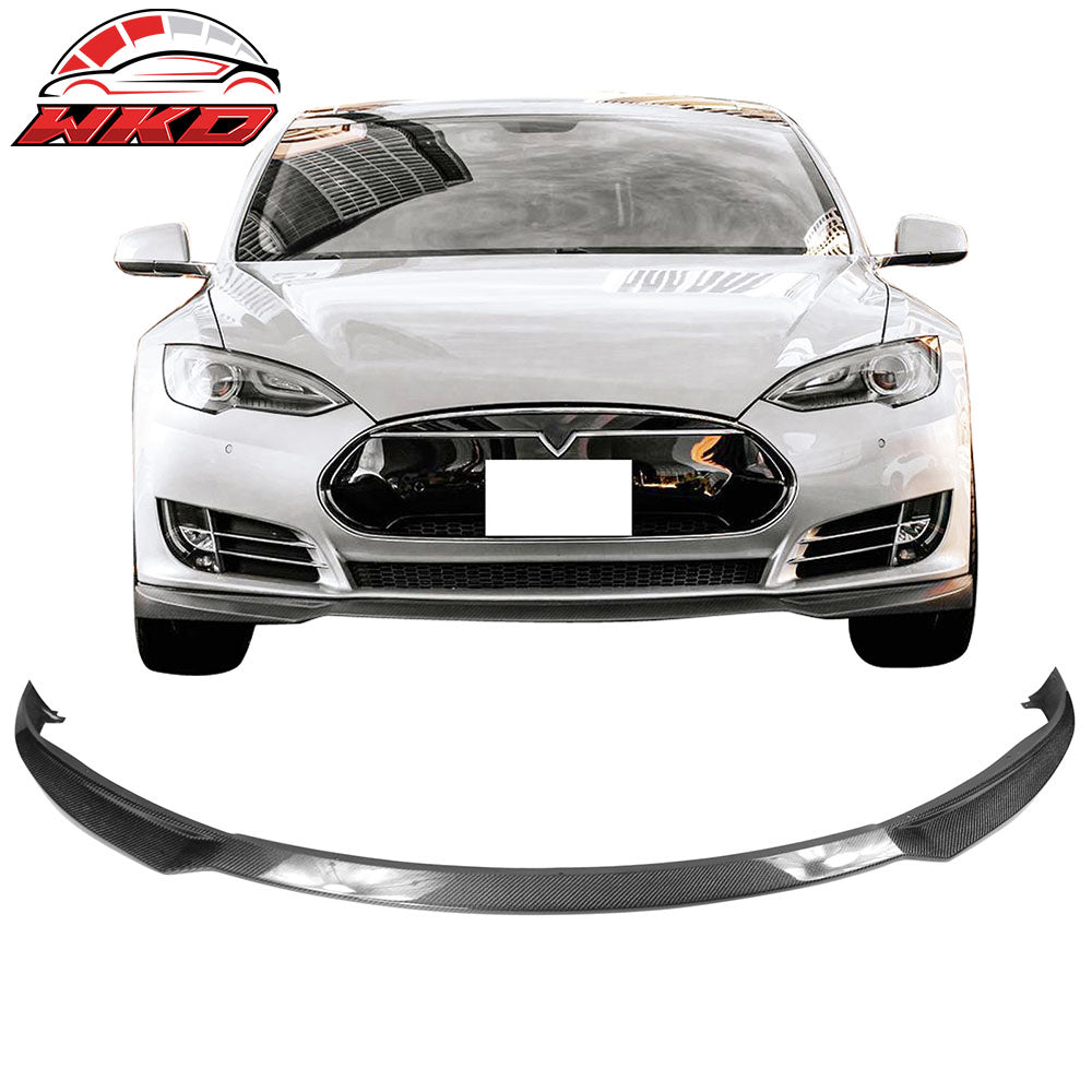 Fits 12-16 Tesla Model S Carbon Fiber Front Bumper Lip Spoiler IKON Style
