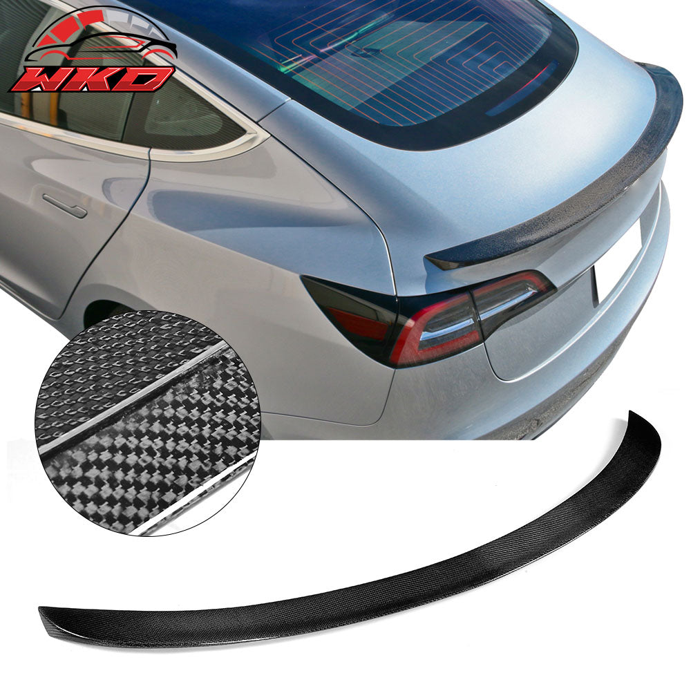 Fits 17-23 Tesla Model 3 IKON Style Front Lip +Trunk Spoiler - Carbon Fiber