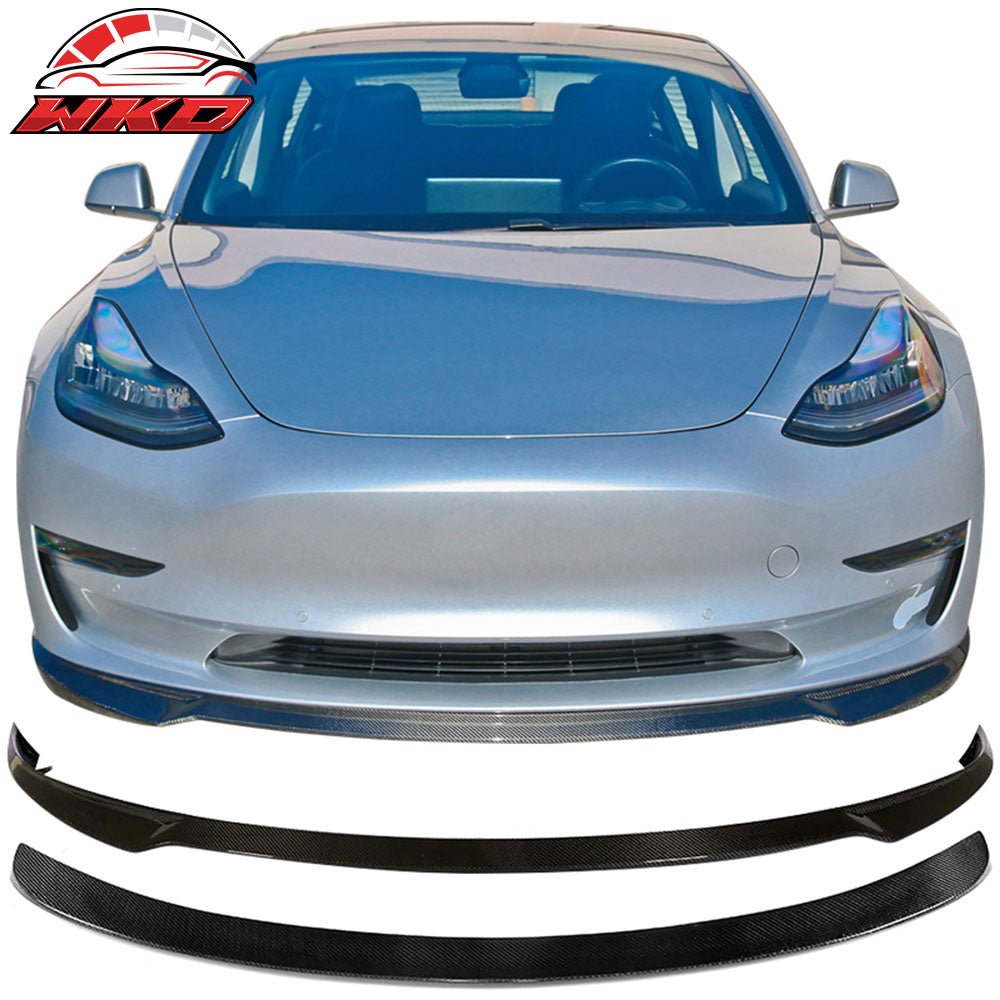 Fits 17-23 Tesla Model 3 IKON Style Front Lip +Trunk Spoiler - Carbon Fiber