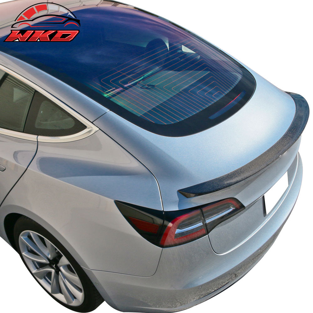 Fits 17-23 Tesla Model 3 IKON Style Front Lip +Trunk Spoiler - Carbon Fiber