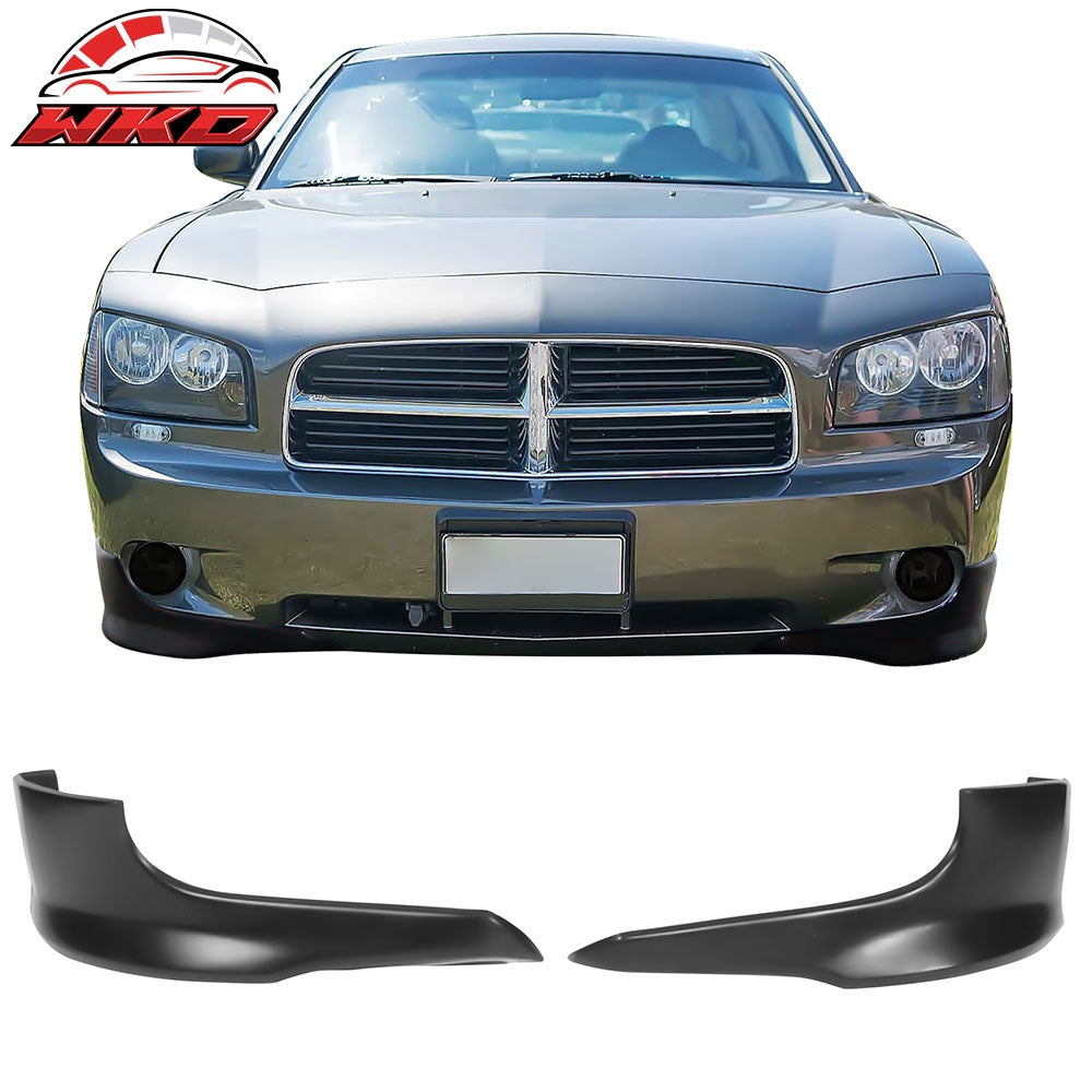Fits 06-10 Dodge Charger IKON Style Front Bumper Lip Side Apron Unpainted PU 2PC