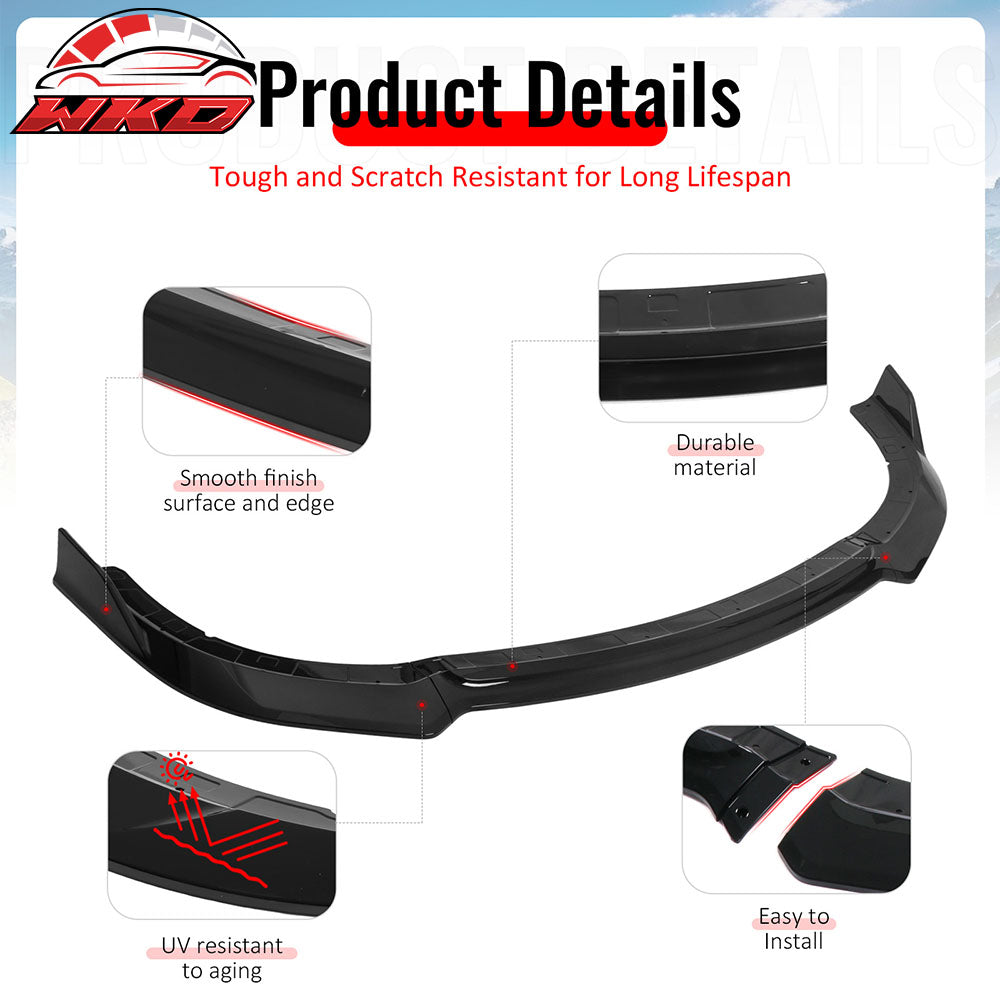 Fits 15-23 Dodge Charger SRT V4 A Style ABS Front Bumper Lip Gloss Black 3PCS