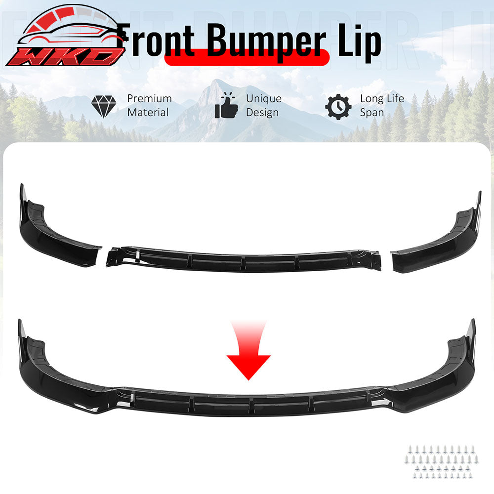 Fits 15-23 Dodge Charger SRT V5 A Style ABS Front Bumper Lip Gloss Black 3PCS