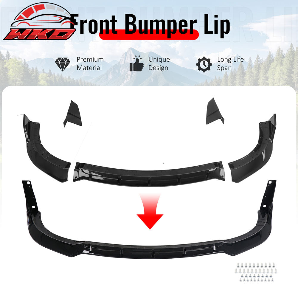 Fits 15-23 Dodge Charger SRT V5 B Style ABS Front Bumper Lip Gloss Black 5PCS
