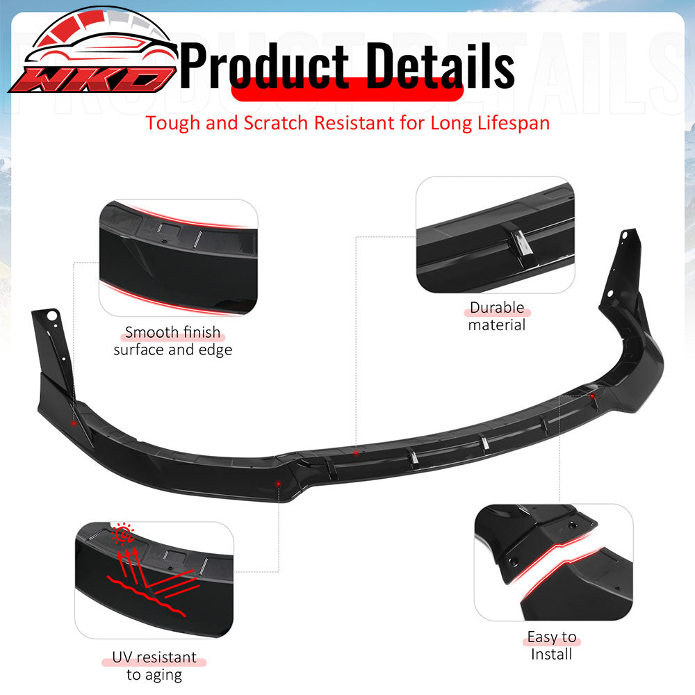 Fits 15-23 Dodge Charger SRT V5 B Style ABS Front Bumper Lip Gloss Black 5PCS