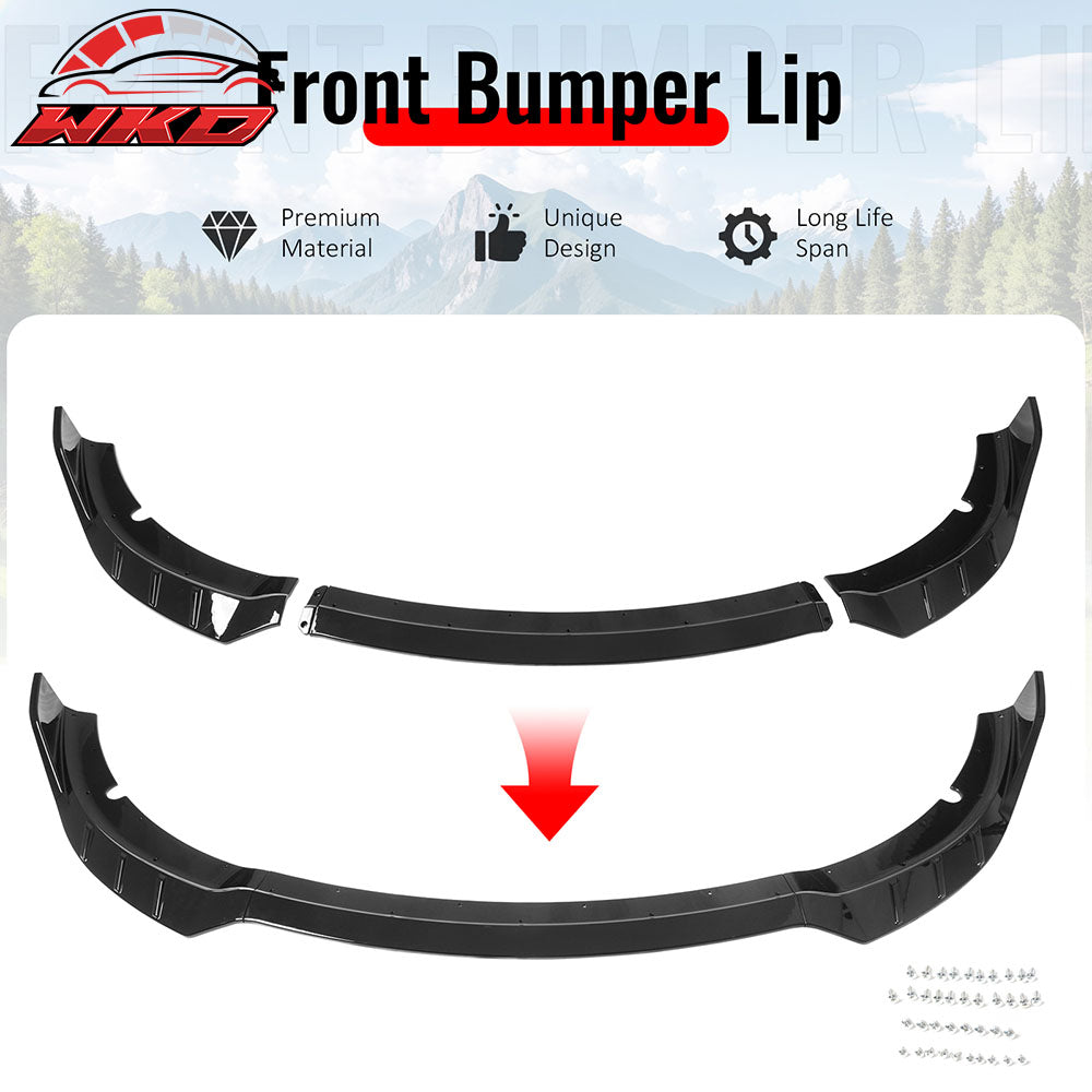 Fits 15-23 Dodge Charger SRT V6 A Style ABS Front Bumper Lip Gloss Black 3PCS