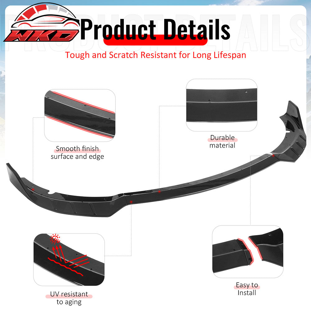 Fits 15-23 Dodge Charger SRT V6 A Style ABS Front Bumper Lip Gloss Black 3PCS