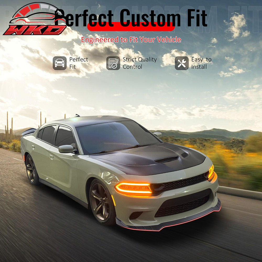 Fits 15-23 Dodge Charger SRT V6 A Style ABS Front Bumper Lip Matte Black 3PCS