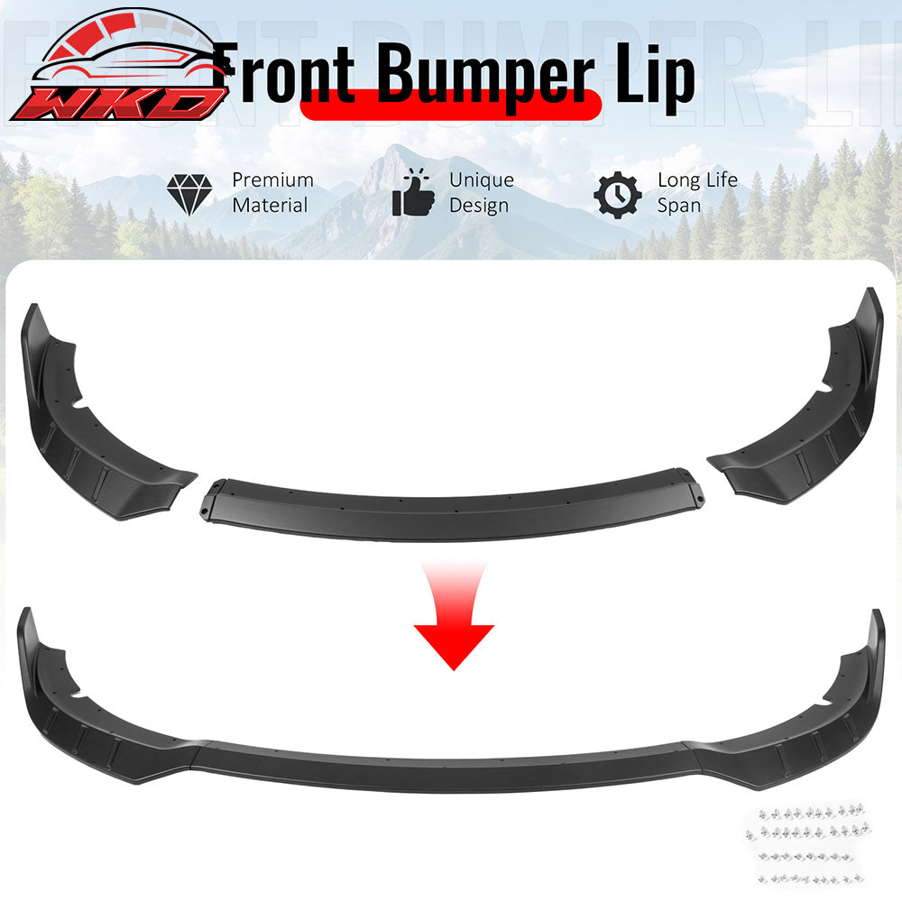 Fits 15-23 Dodge Charger SRT V6 A Style ABS Front Bumper Lip Matte Black 3PCS
