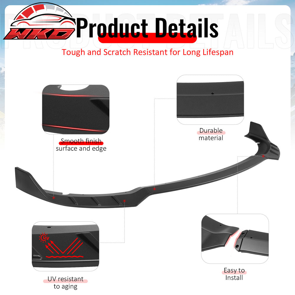 Fits 15-23 Dodge Charger SRT V6 A Style ABS Front Bumper Lip Matte Black 3PCS
