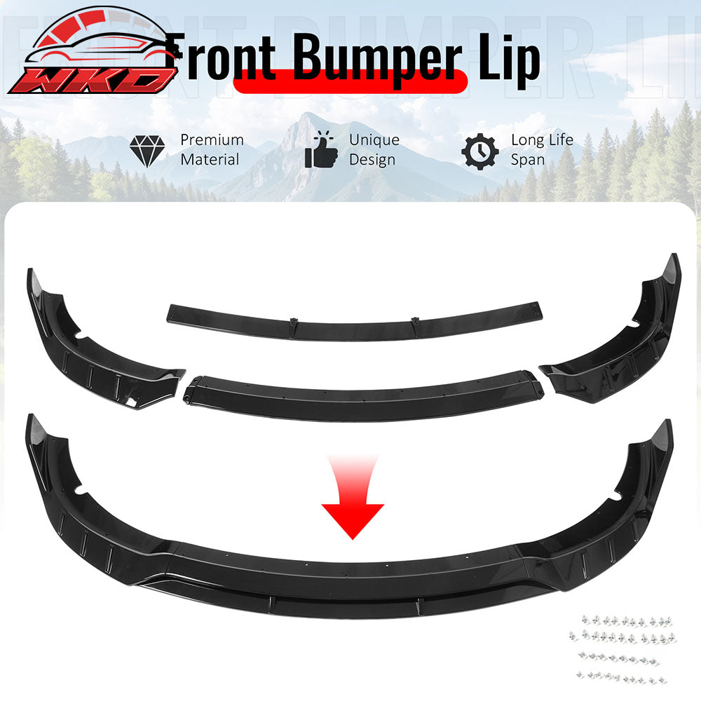 Fits 15-23 Dodge Charger SRT V6 B Style ABS Front Bumper Lip Gloss Black 4PCS