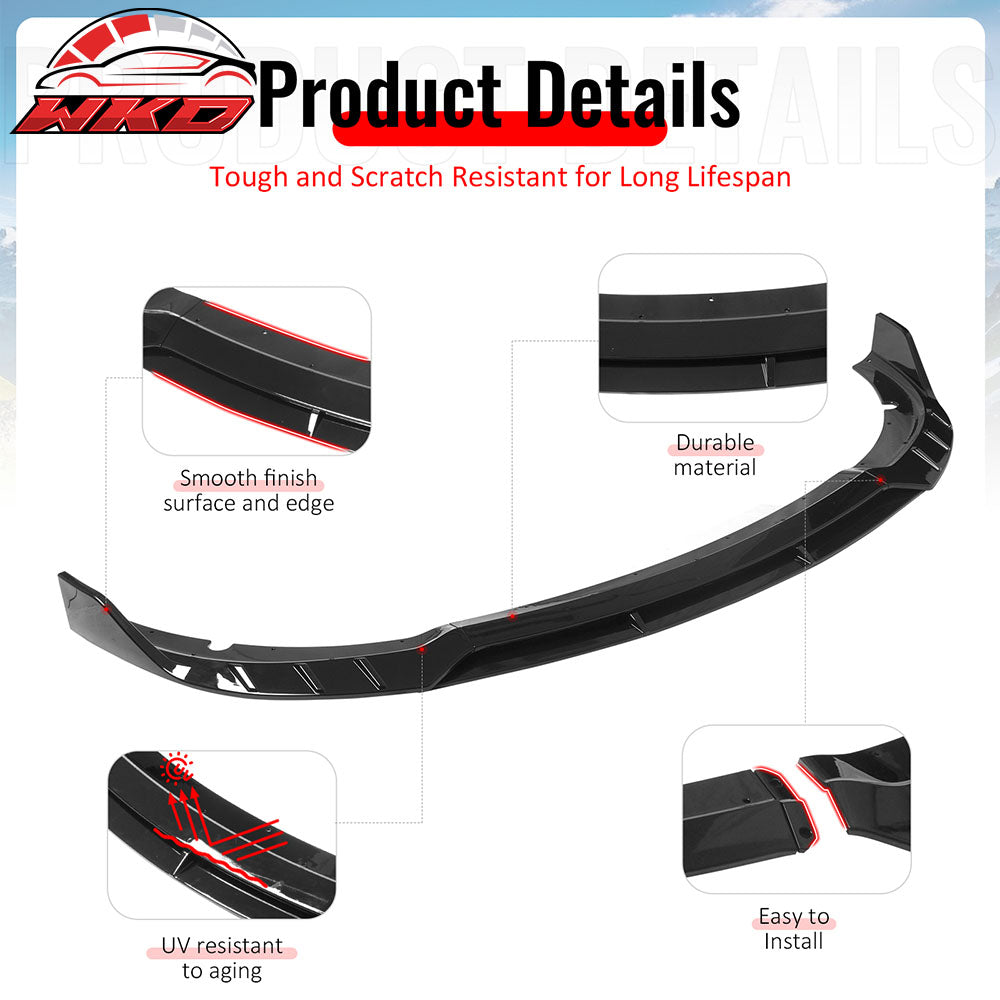 Fits 15-23 Dodge Charger SRT V6 B Style ABS Front Bumper Lip Gloss Black 4PCS