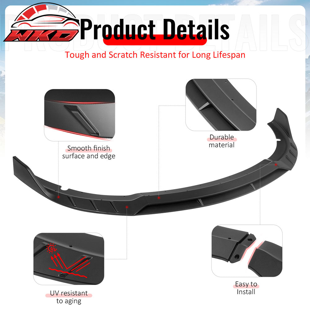 Fits 15-23 Dodge Charger SRT V6 B Style ABS Front Bumper Lip Matte Black 4PCS