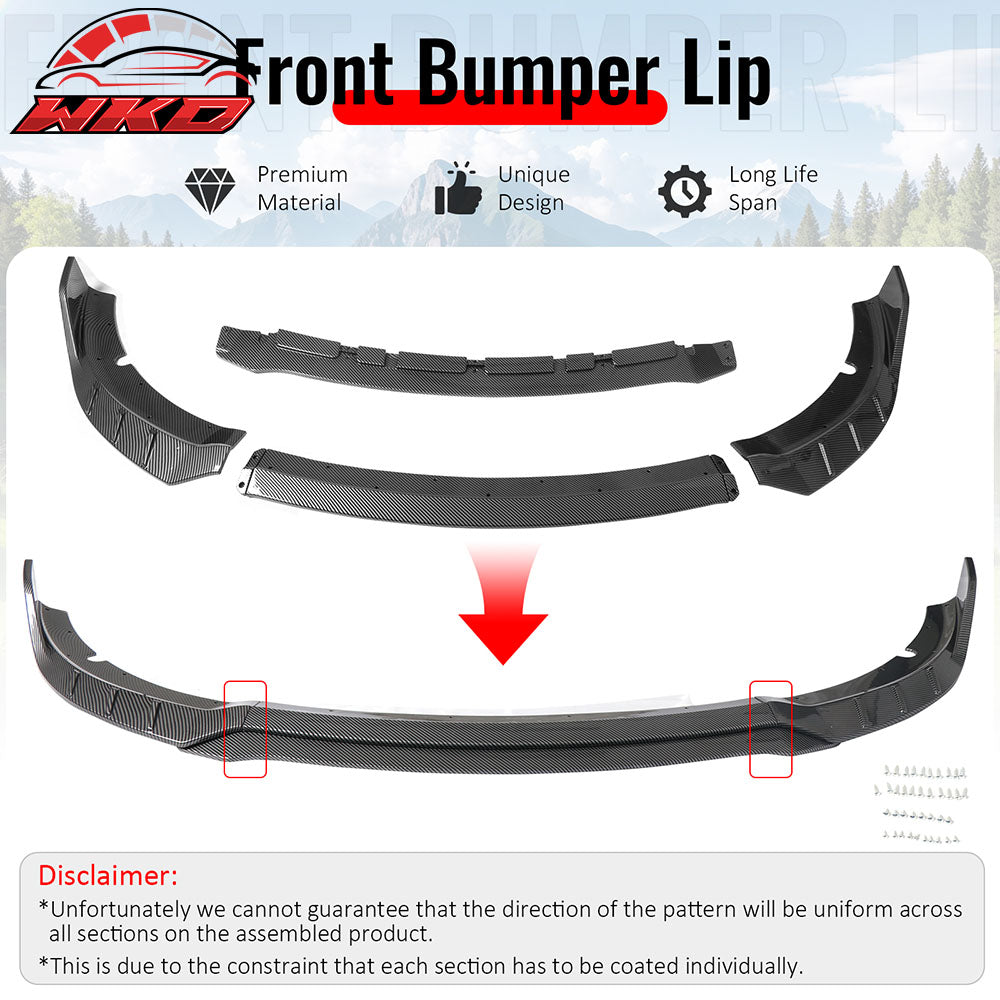 Fits 15-23 Charger SRT V6 C Style ABS Front Bumper Lip Carbon Fiber Print 4PCS