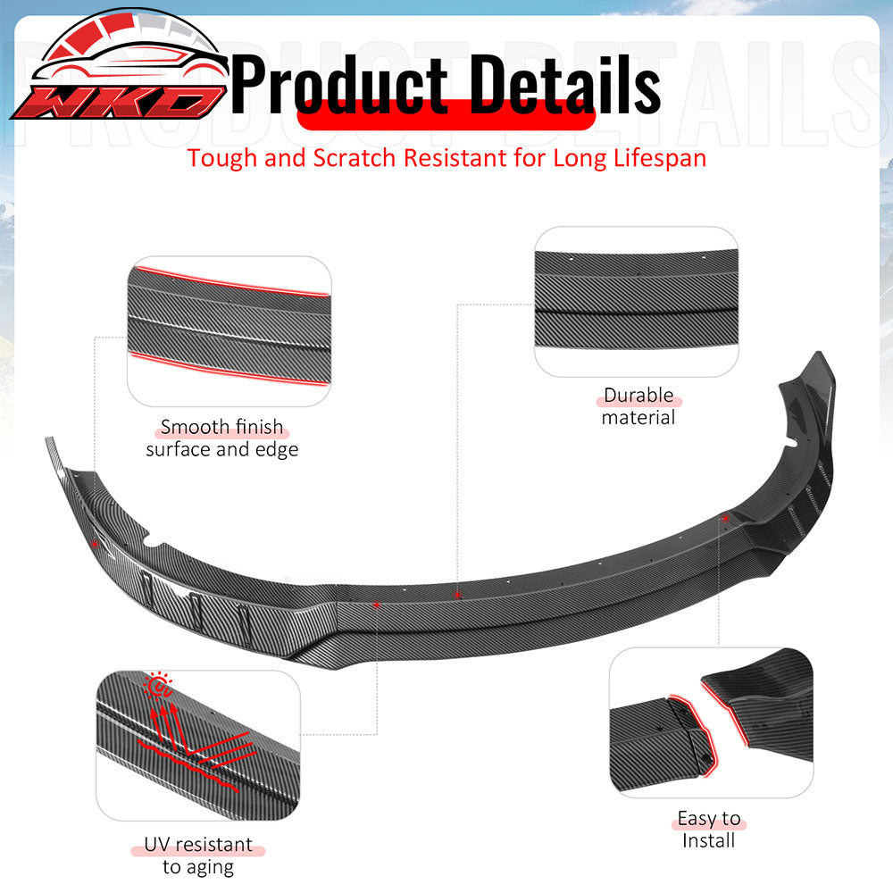 Fits 15-23 Charger SRT V6 C Style ABS Front Bumper Lip Carbon Fiber Print 4PCS