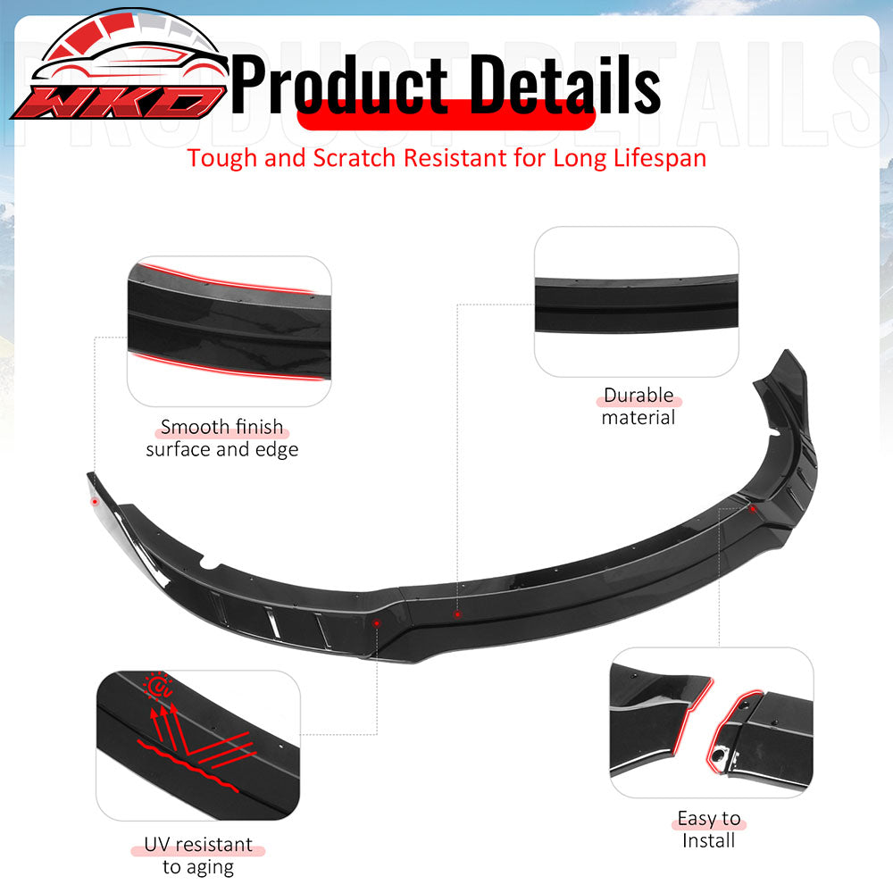 Fits 15-23 Dodge Charger SRT V6 C Style ABS Front Bumper Lip Gloss Black 4PCS