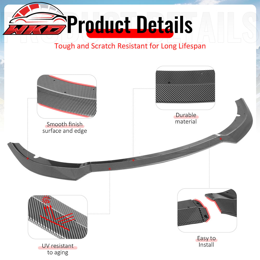 Fits 15-23 Charger SRT V7 A Style ABS Front Bumper Lip Carbon Fiber Print 3PCS