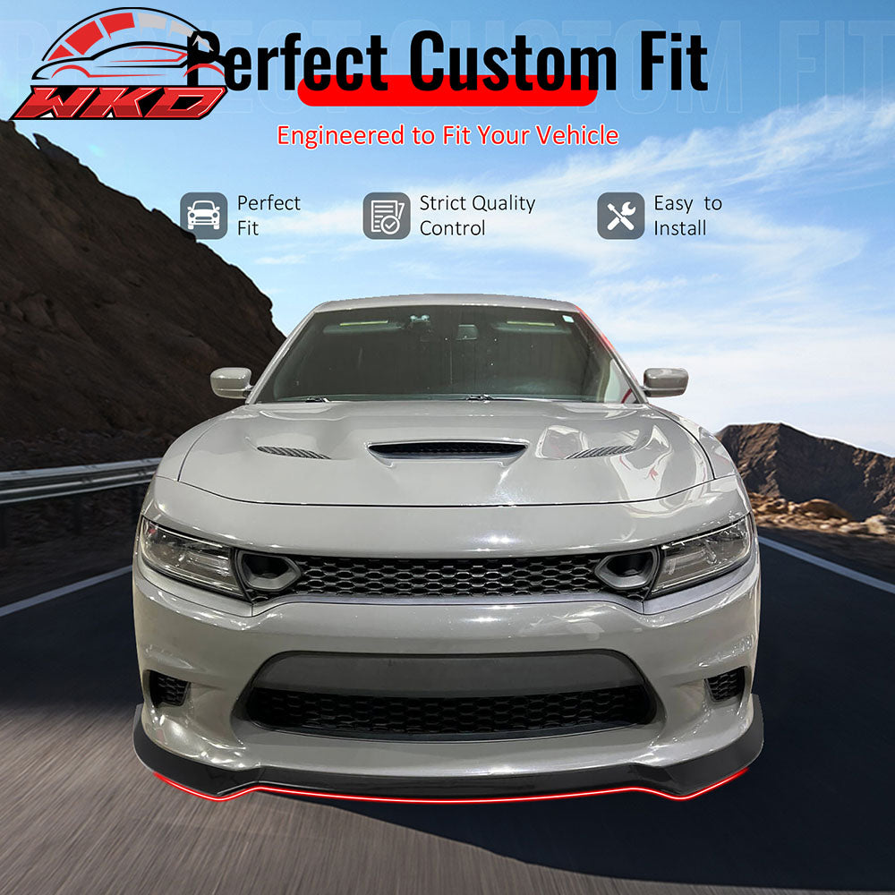 Fits 15-23 Dodge Charger SRT V7 A Style ABS Front Bumper Lip Gloss Black 3PCS