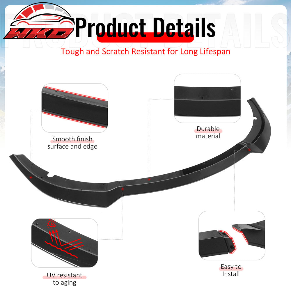 Fits 15-23 Dodge Charger SRT V7 A Style ABS Front Bumper Lip Gloss Black 3PCS