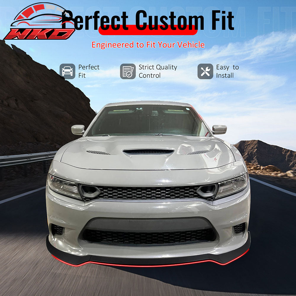 Fits 15-23 Dodge Charger SRT V7 A Style ABS Front Bumper Lip Matte Black 3PCS