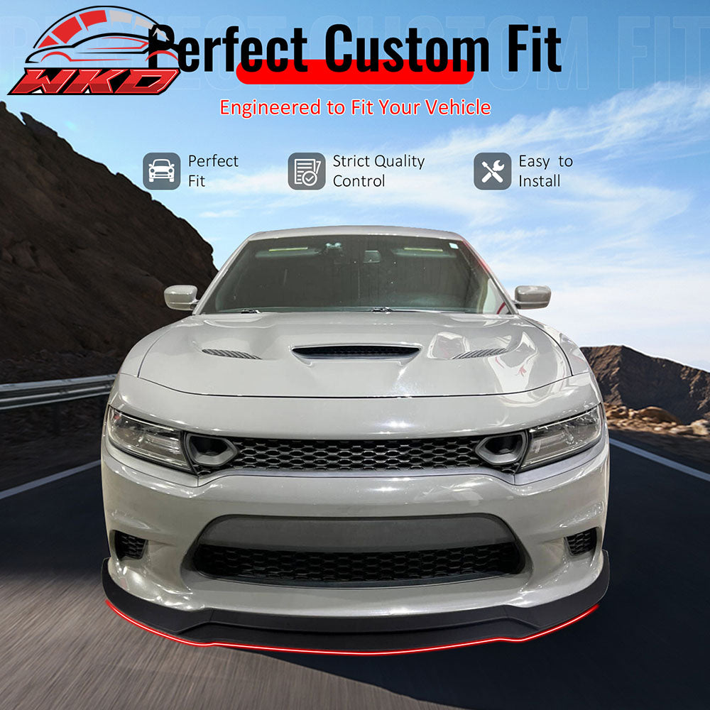 Fits 15-23 Dodge Charger SRT V7 C Style ABS Front Bumper Lip Matte Black 4PCS