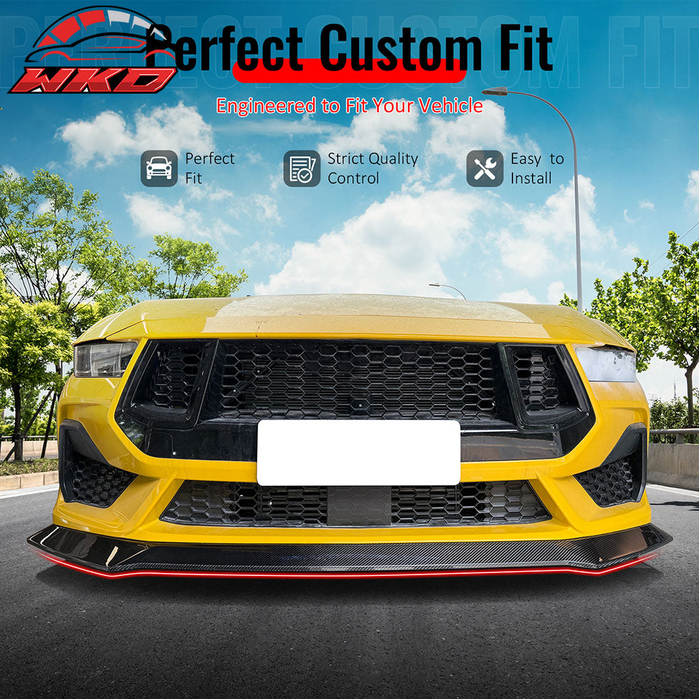 For 24-26 Ford Mustang Ecoboost & GT Ikon Style Carbon Fiber Front Bumper Lip CF