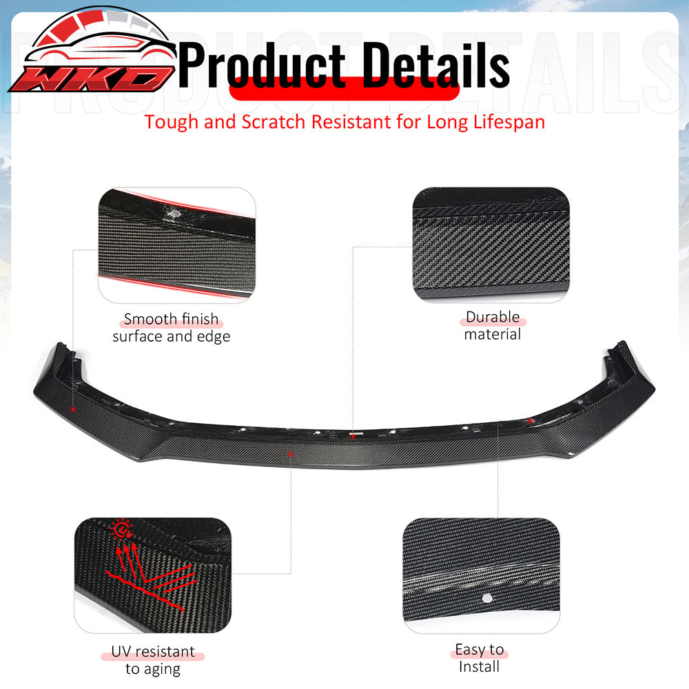 For 24-26 Ford Mustang Ecoboost & GT Ikon Style Carbon Fiber Front Bumper Lip CF