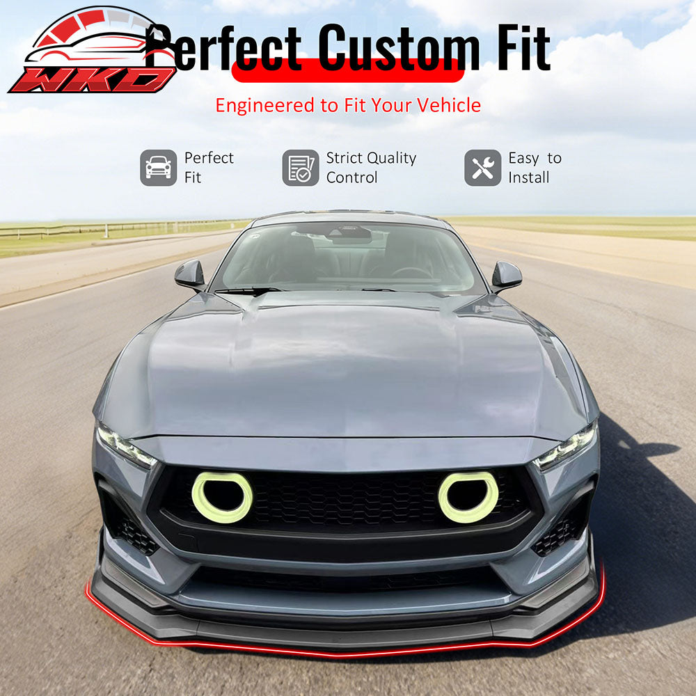 Fits 24-26 Ford Mustang Front Bumper Lip 3PC Spoiler Matte Black Lower Splitter