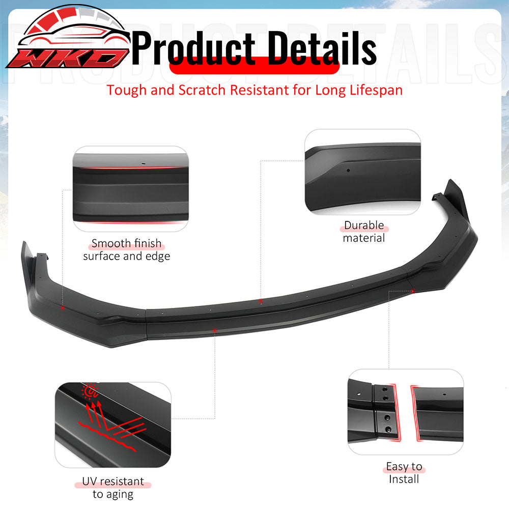 Fits 24-26 Ford Mustang Front Bumper Lip 3PC Spoiler Matte Black Lower Splitter