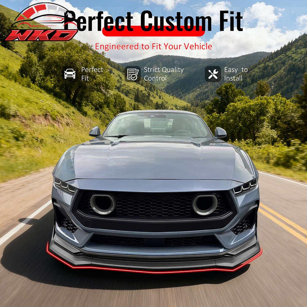 Fits 24-26 Ford Mustang Front Bumper Lip 5PC Spoiler Matte Black Lower Splitter