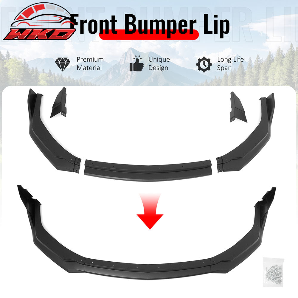 Fits 24-26 Ford Mustang Front Bumper Lip 5PC Spoiler Matte Black Lower Splitter