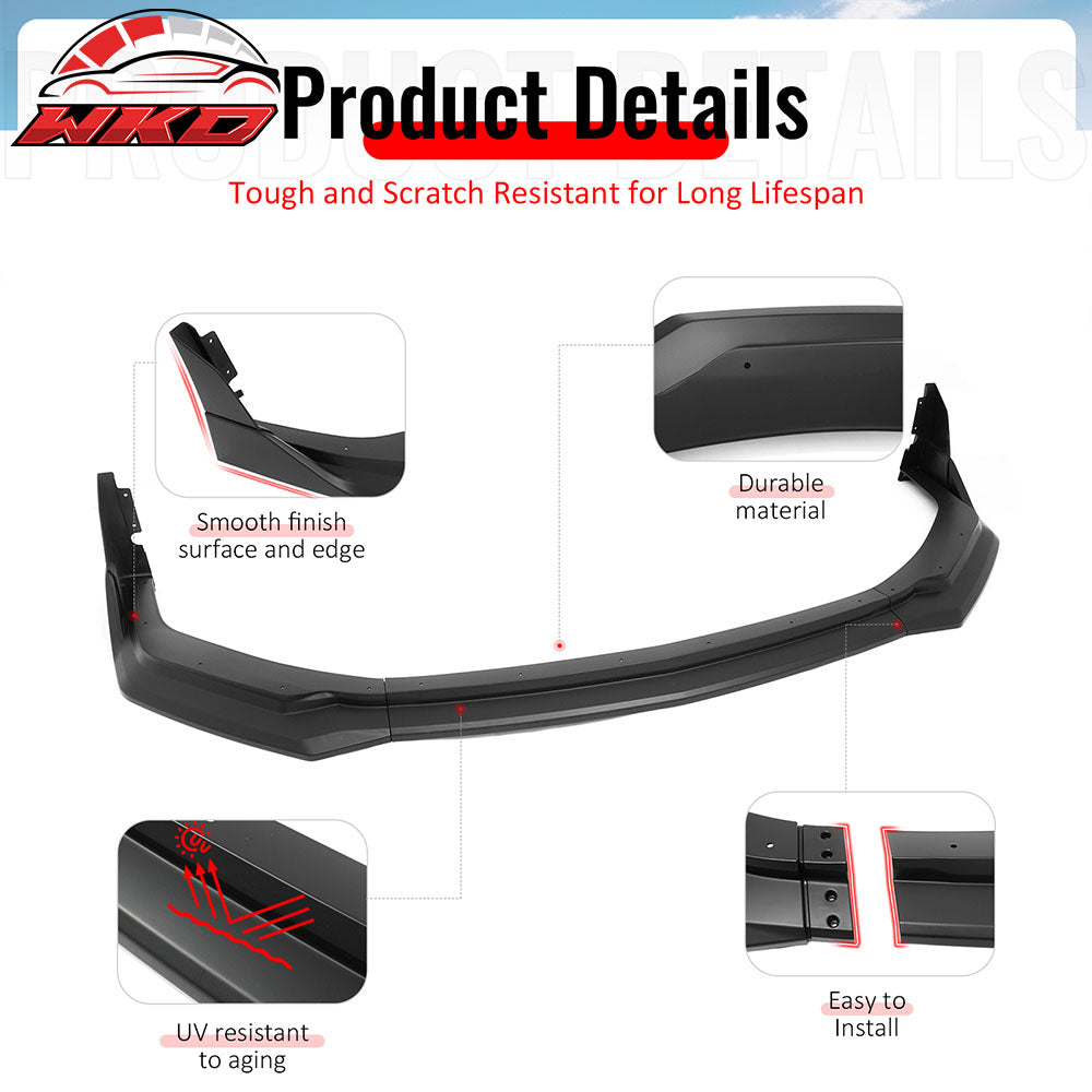 Fits 24-26 Ford Mustang Front Bumper Lip 5PC Spoiler Matte Black Lower Splitter