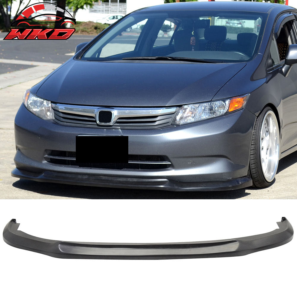 Fit 12 Honda Civic 4-Door Sedan Unpainted Black Front Bumper Lip PU (USDM Model)