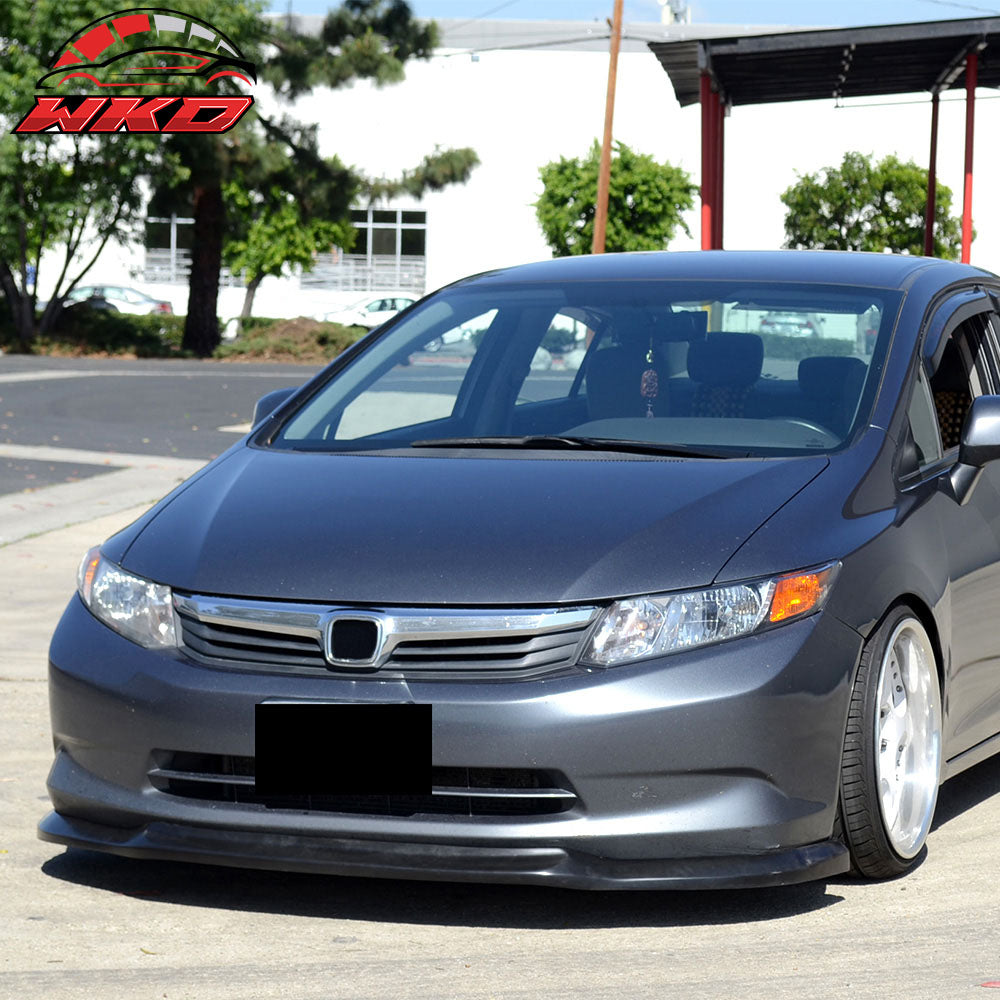 Fit 12 Honda Civic 4-Door Sedan Unpainted Black Front Bumper Lip PU (USDM Model)