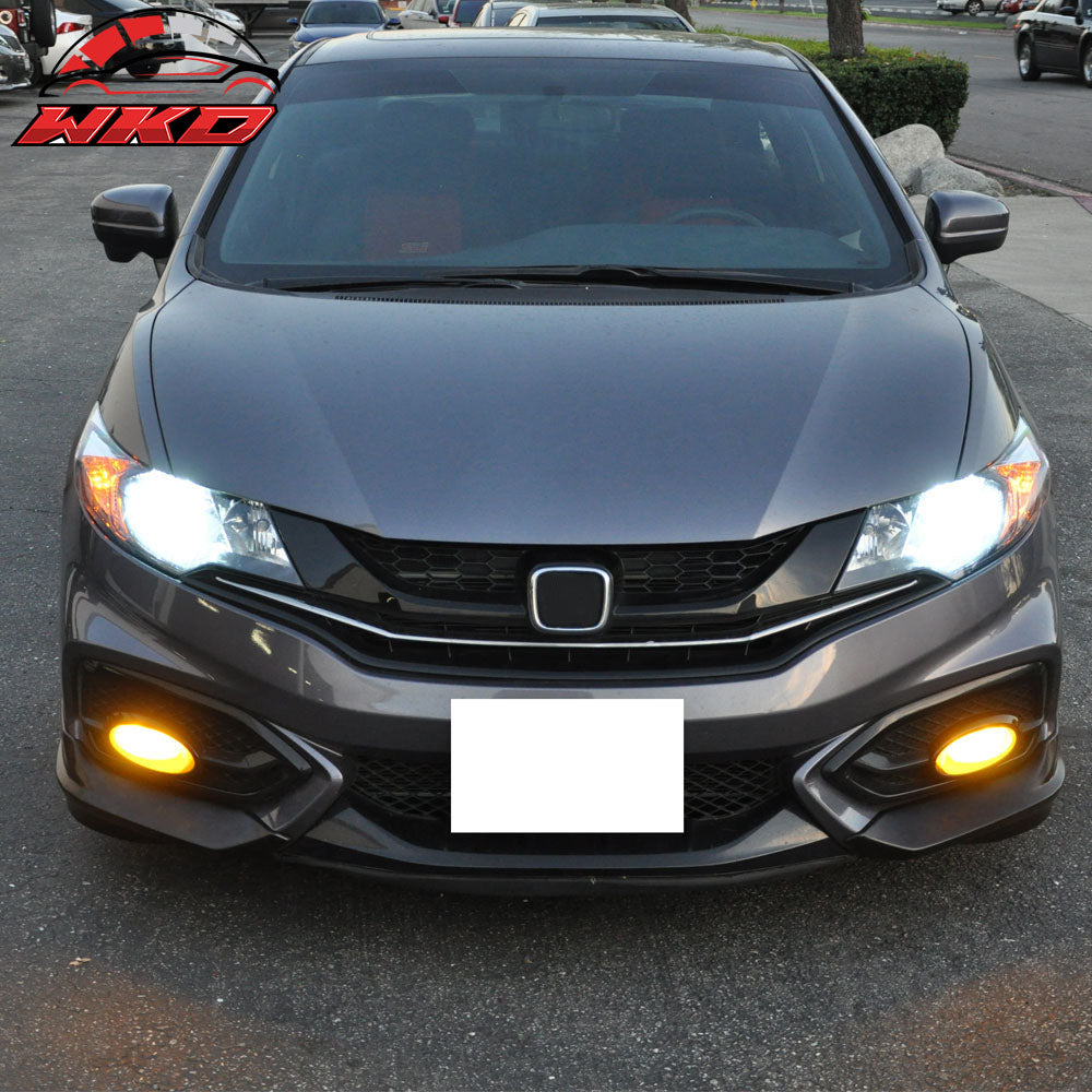 Fits 14-15 Honda Civic Coupe HF-P Front Bumper Lip Side Canards Unpainted PU