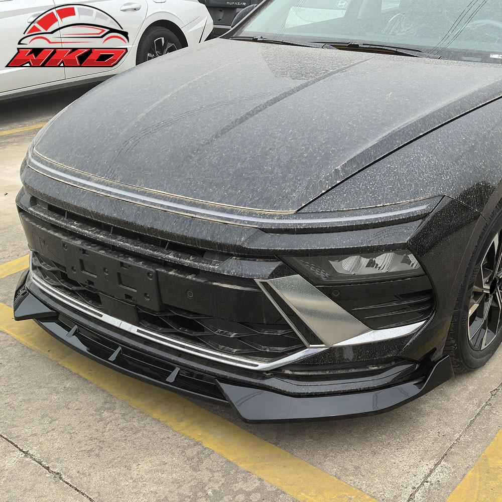 Fits 24-25 Hyundai Sonata IKON V1 Style 3PCS Front Bumper Lip Chin Gloss Black