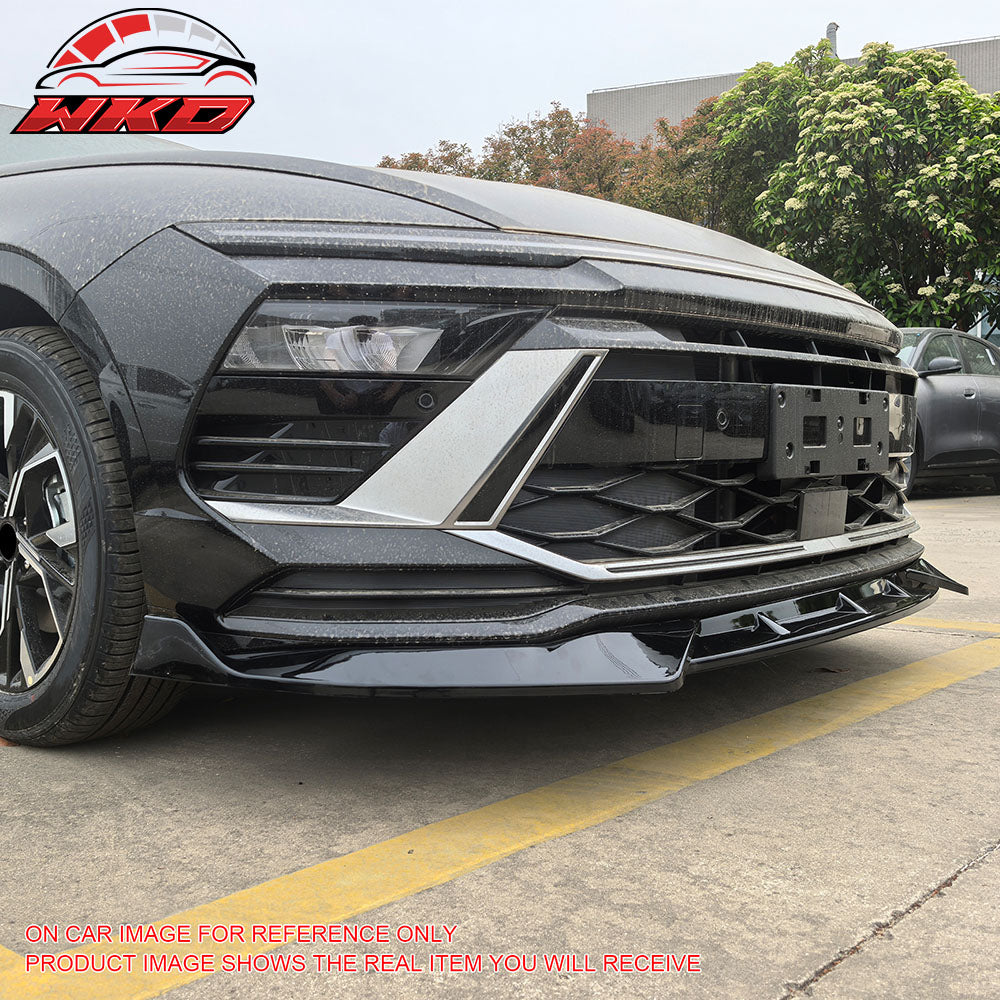 Fits 24-25 Hyundai Sonata IKON V1 Style 3PCS Front Bumper Lip Chin Matte Black