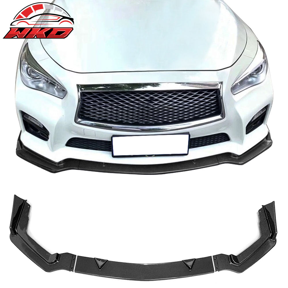 Fits 14-17 Infiniti Q50 Sport Model Only Carbon Fiber Print 3PC Front Bumper Lip
