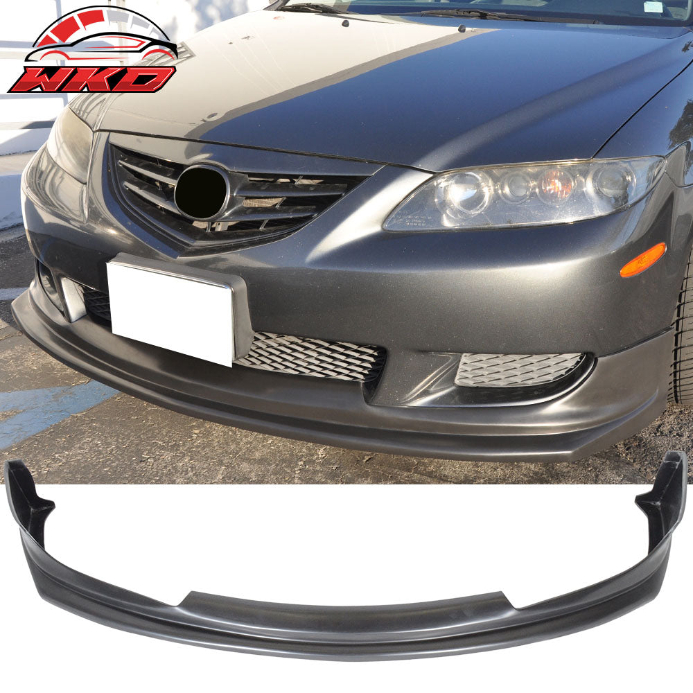 Fits 03-05 Mazda 6 JDM Sport Style Unpainted Black Front Bumper Lip Spoiler PU