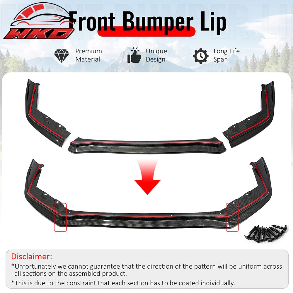 Fits 15-21 Subaru WRX STI CS Style Carbon Fiber Front Bumper Lip Spoiler 3PCS