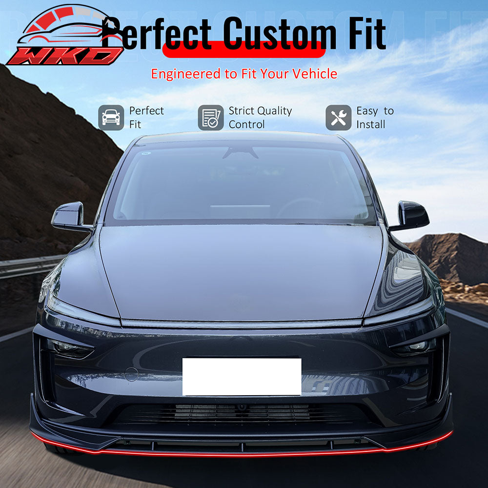 Fits 25-26 Tesla Model Y Juniper Front Bumper Lip 4PC Gloss Black Car Spoiler