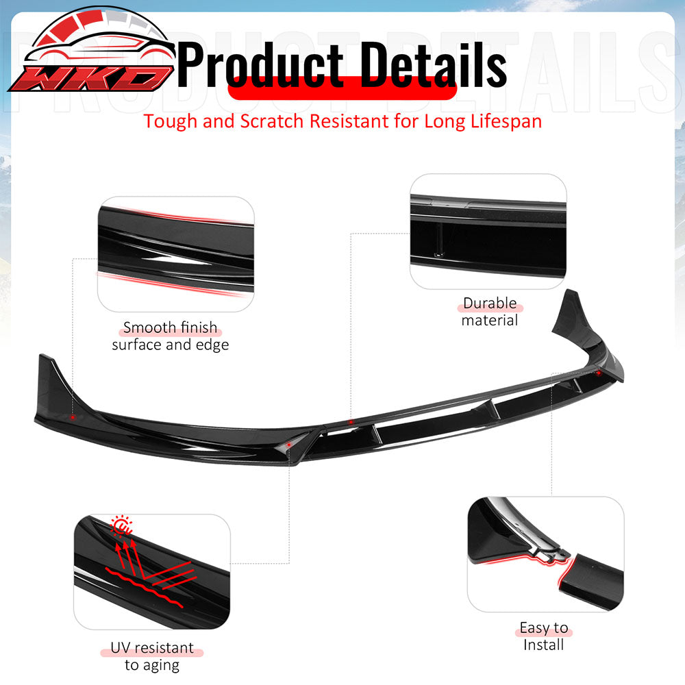 Fits 25-26 Tesla Model Y Juniper Front Bumper Lip 4PC Gloss Black Car Spoiler