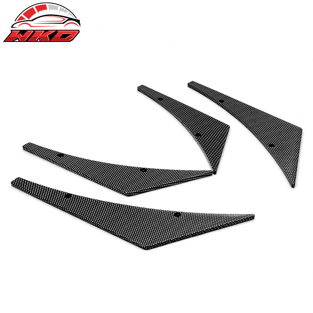 Universal Carbon Fiber Print Front Bumper Fin Canards Splitter Spats PU 4PCS Set