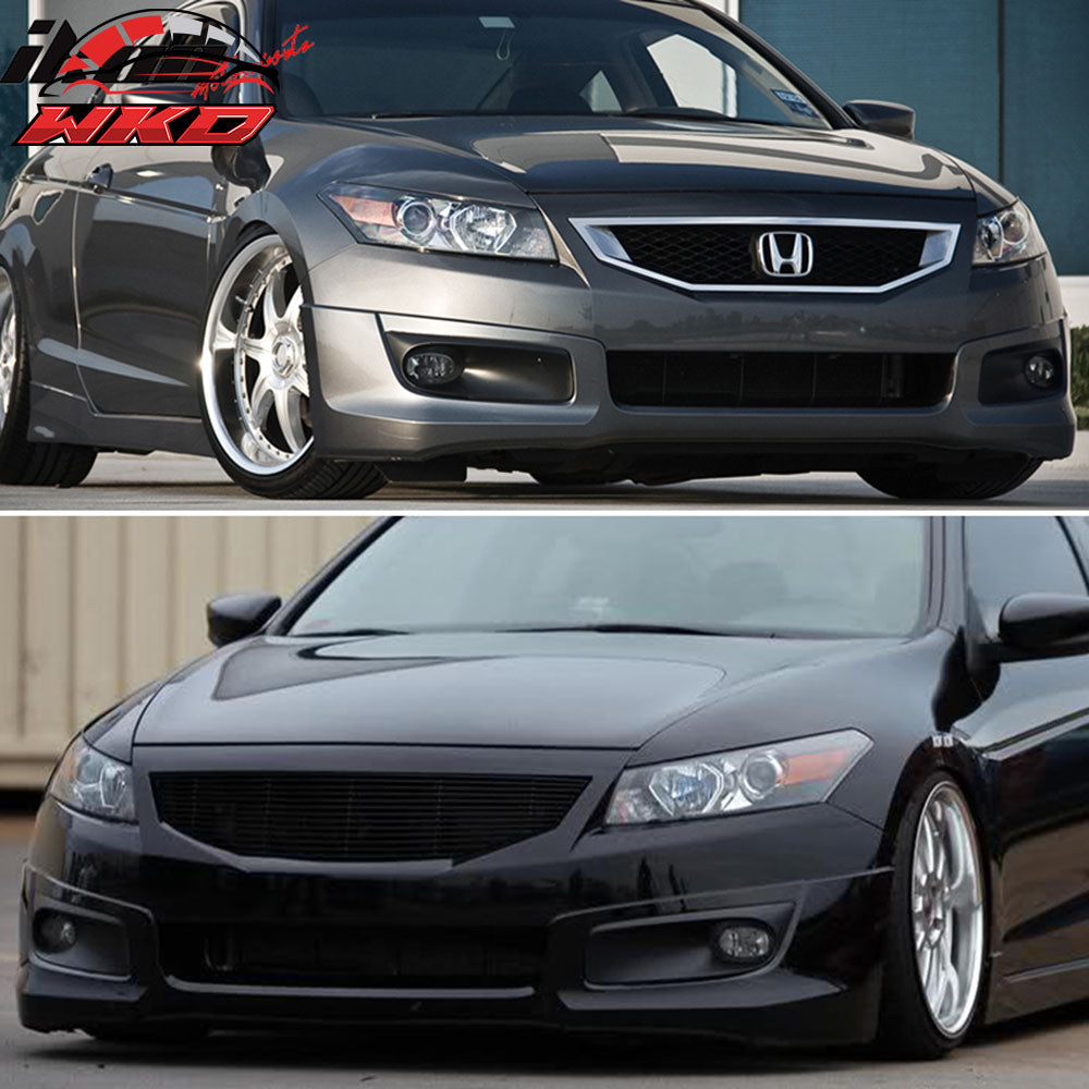Fits 08-12 Accord 2D Coupe HFP PU Front Bumper Lip Spoiler+Side Skirts Vents