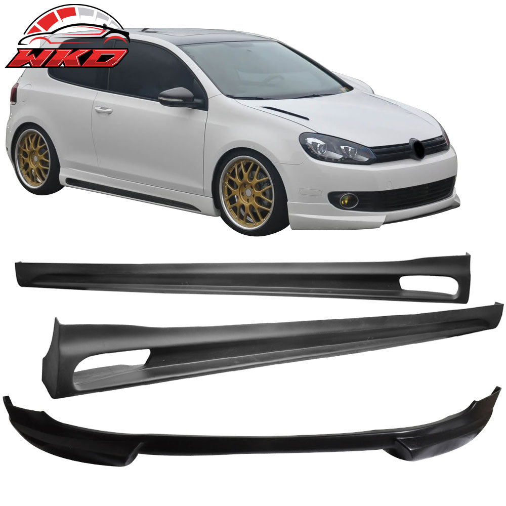 Fits 10-14 Volkswagen VW Golf RG Style Front Bumper Lip + 2PCS Side Skirts PU