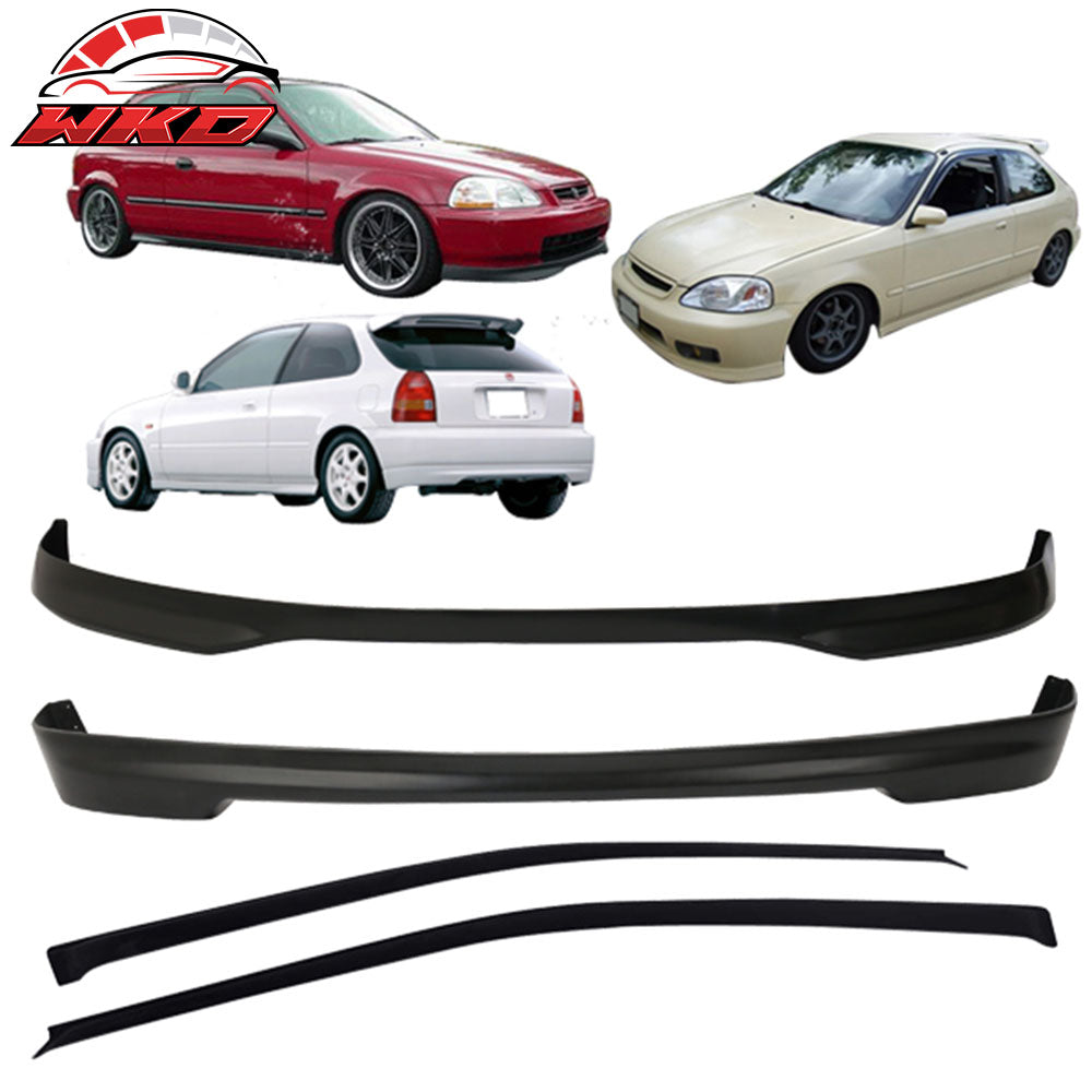 Fits 96-98 Honda Civic Hatchback TR Front + Rear Bumper Lip + 2PCS Window Visors