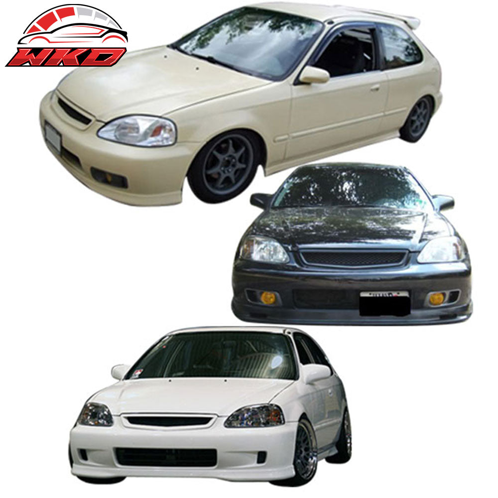 Fits 99-00 Honda Civic Mugen Front Bumper Lip PP + Front Grille + Window Visors