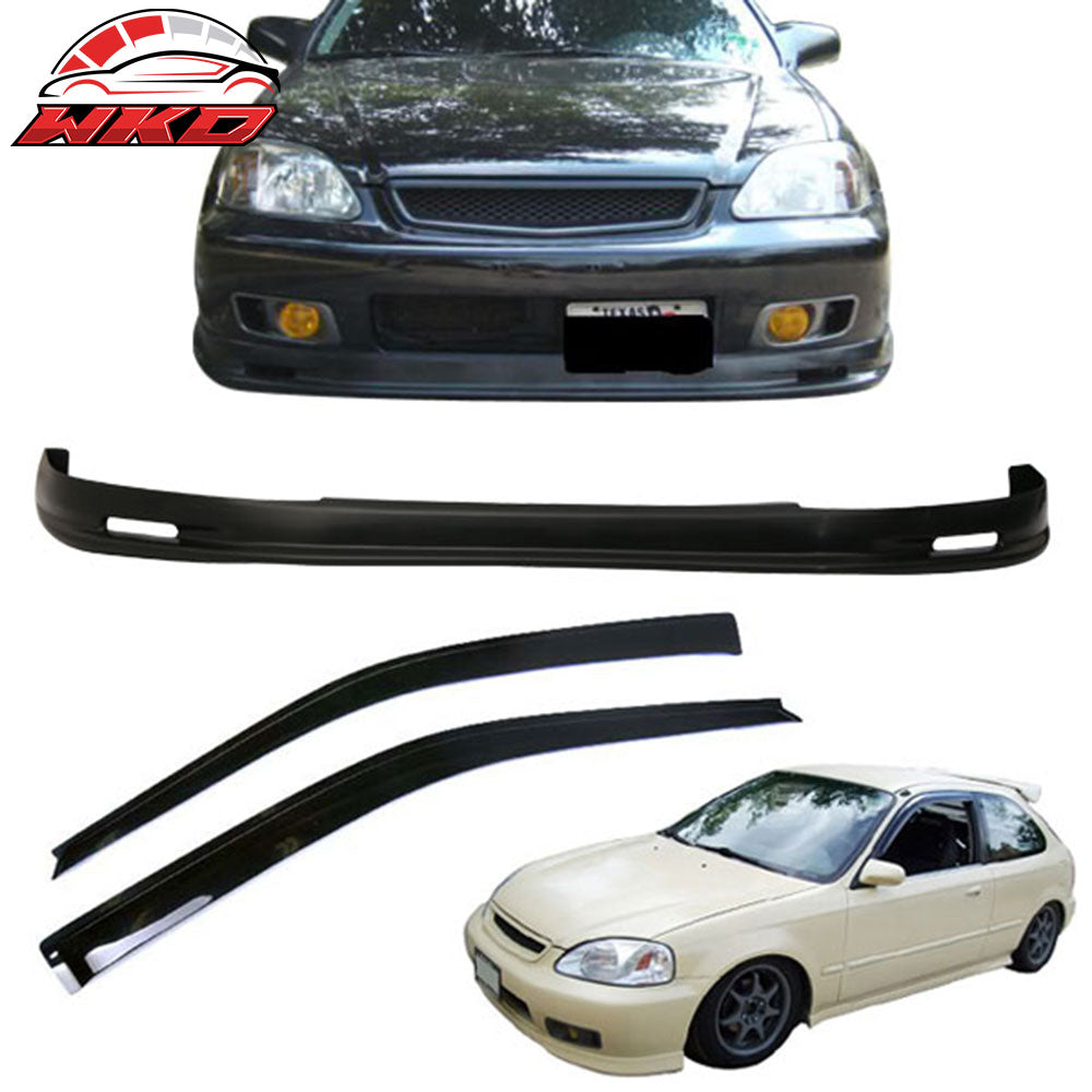 Fits 99-00 Honda Civic EK Mugen Style Front Bumper Lip PP + 2PCS Window Visors