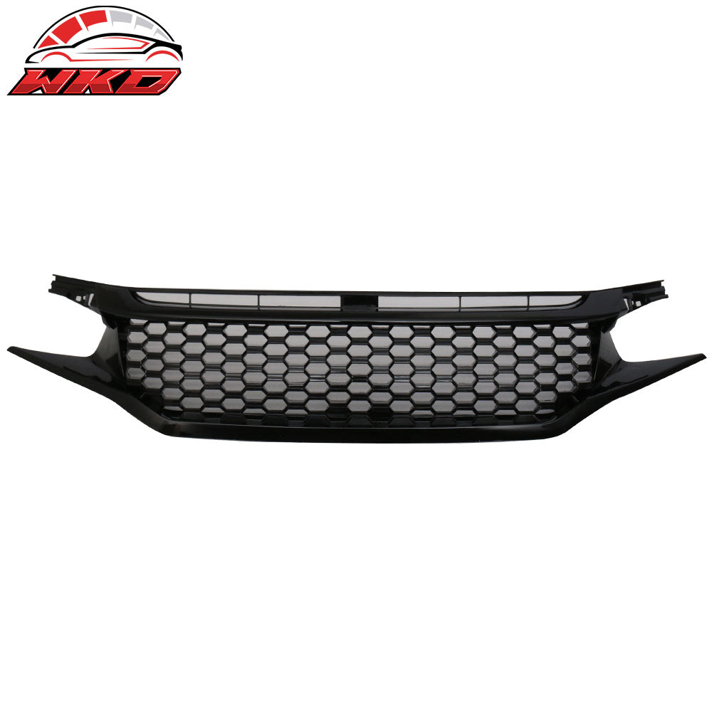 Fits 16-18 Honda Civic IKON GT Style Front Bumper Lip PU + Front Hood Grille ABS